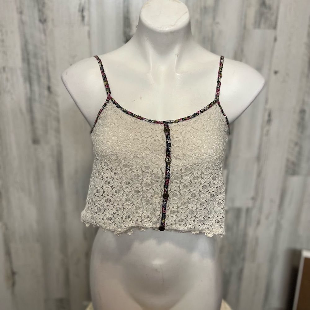 Paper Crane Cream Floral Lace Cami Crop Top Womens Size Extra Small XS Faux Butt